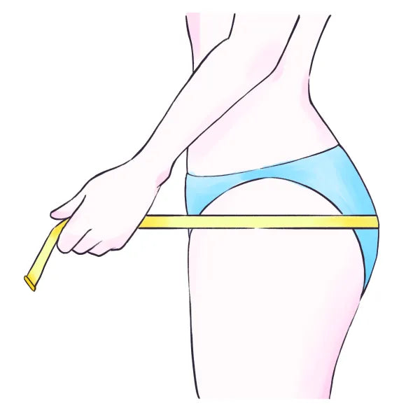 鏡に向かって横を向き、ヒップのふくらみが一番高いところを測ります。